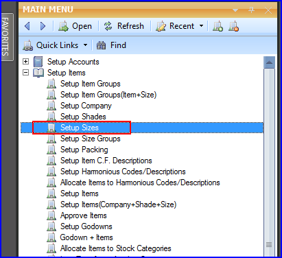 Setup Sizes